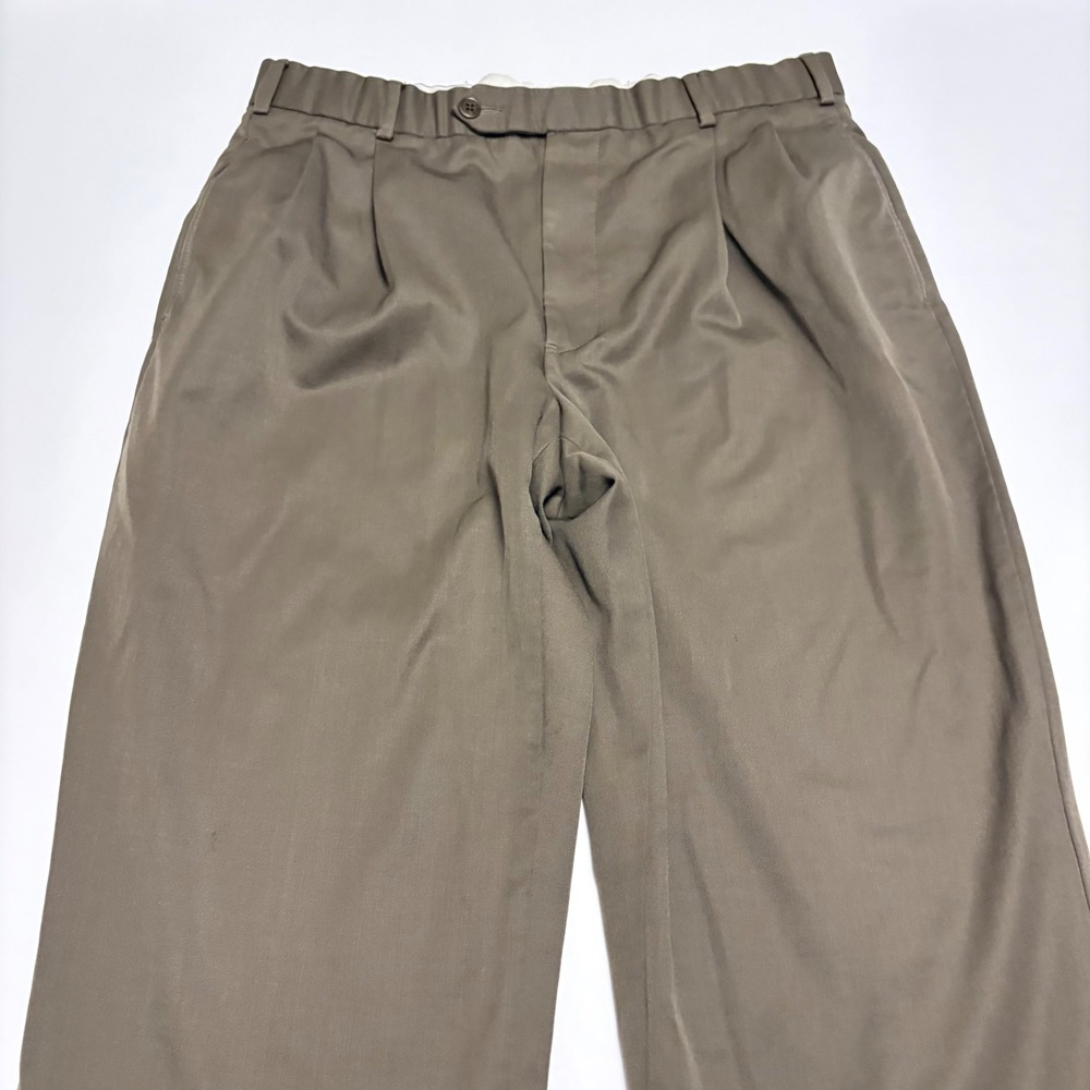 Brooks Brothers 346 Dress Pants Mens 34x30 Olive Brown Wool Pleated Trousers